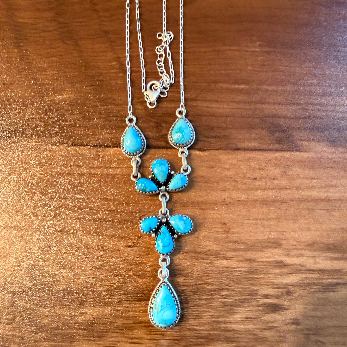 White Water Turquoise Dahlia Gemstone Necklace Sterling Silver Chain 16 Inch