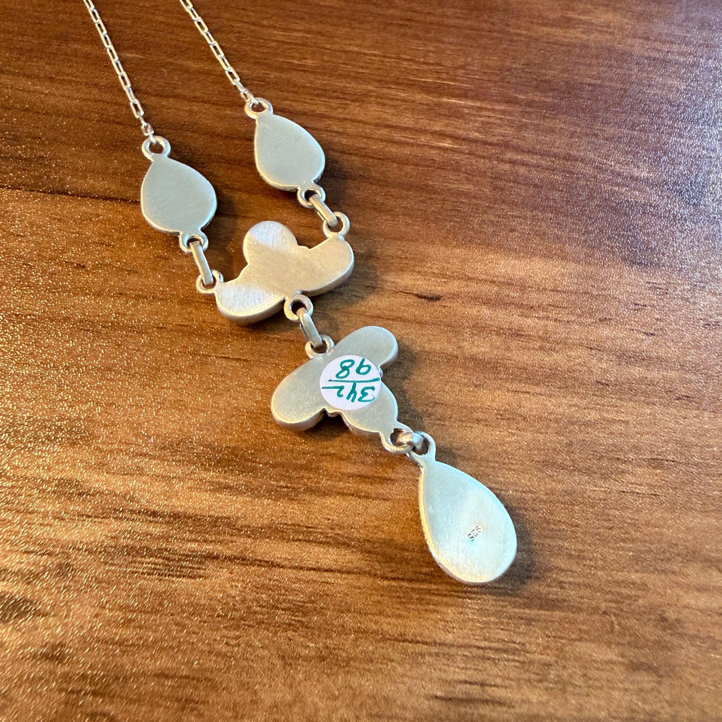 White Water Turquoise Dahlia Gemstone Necklace Sterling Silver Chain 16 Inch