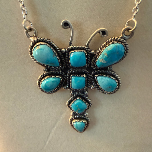 Kingman Turquoise Butterfly Necklace Sterling Silver 16 Inch