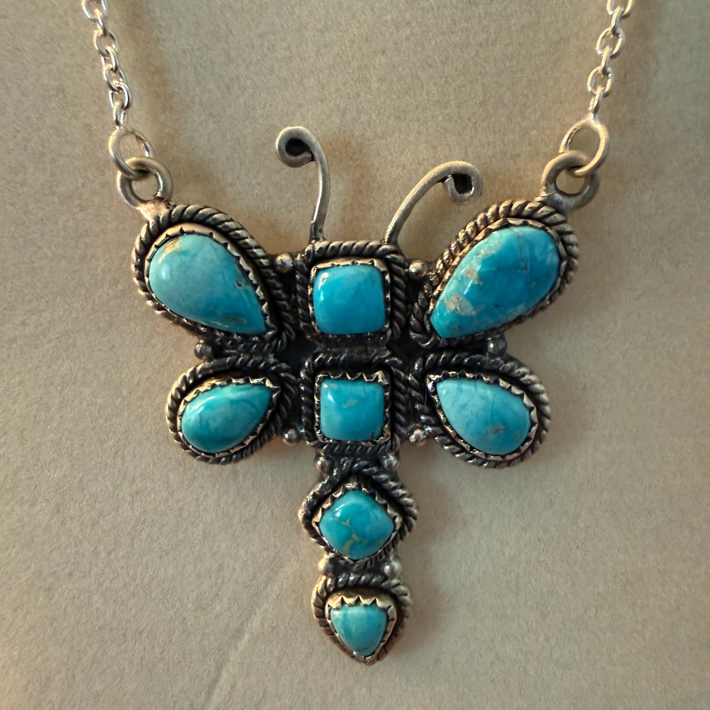 Kingman Turquoise Butterfly Necklace Sterling Silver 16 Inch