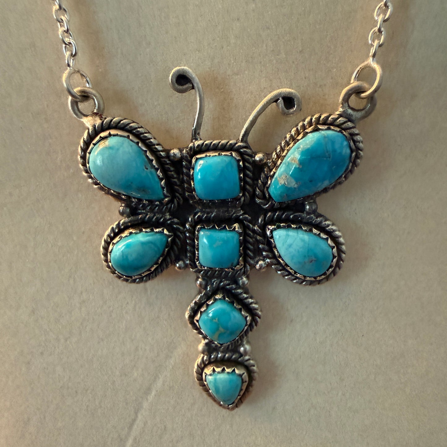 Kingman Turquoise Butterfly Necklace Sterling Silver 16 Inch