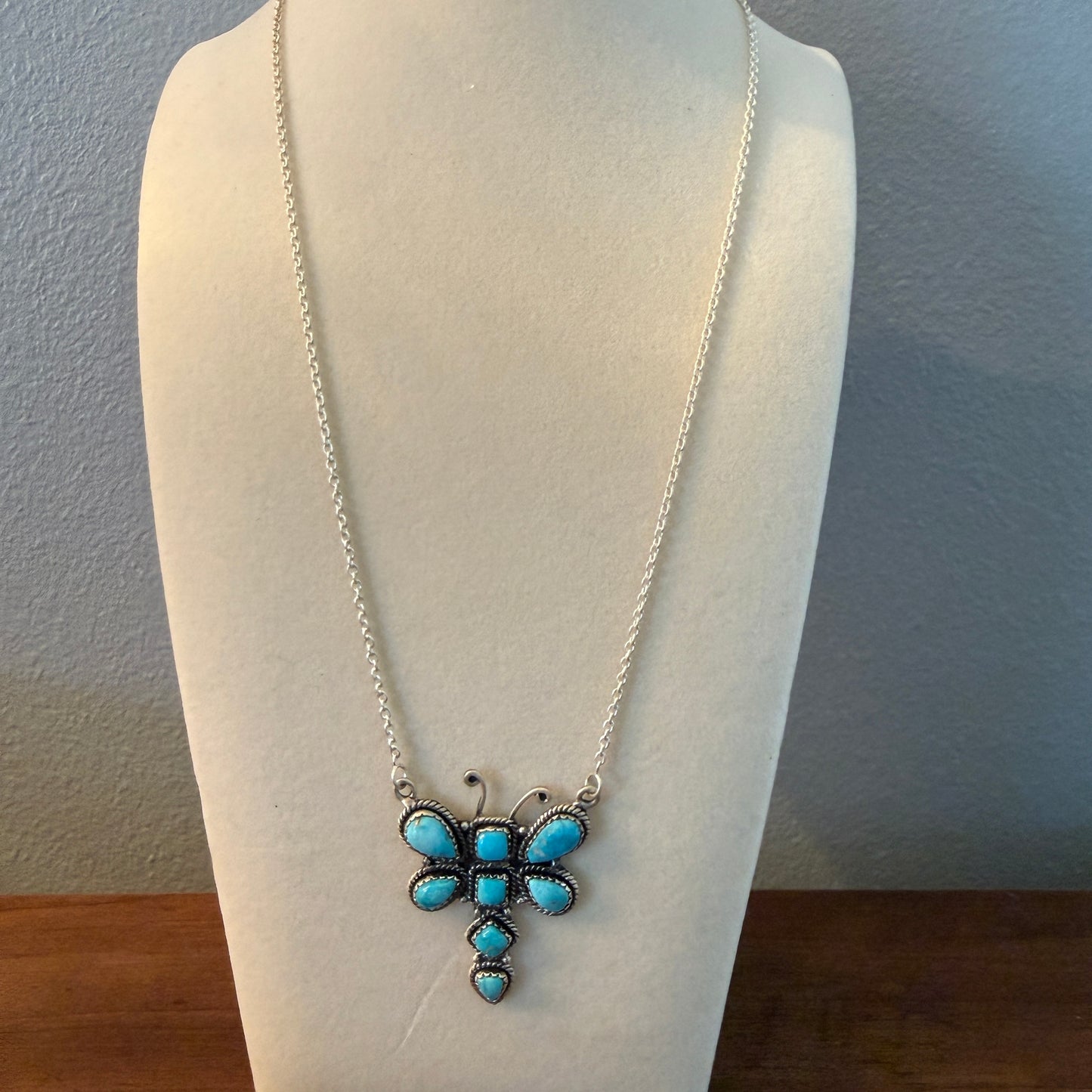 Kingman Turquoise Butterfly Necklace Sterling Silver 16 Inch