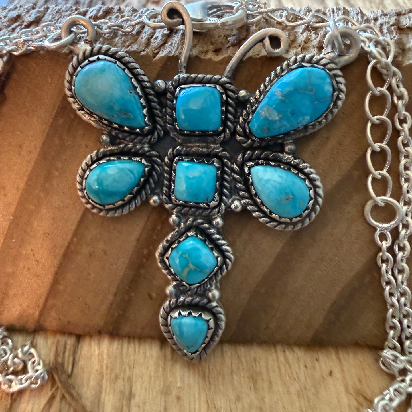 Kingman Turquoise Butterfly Necklace Sterling Silver 16 Inch