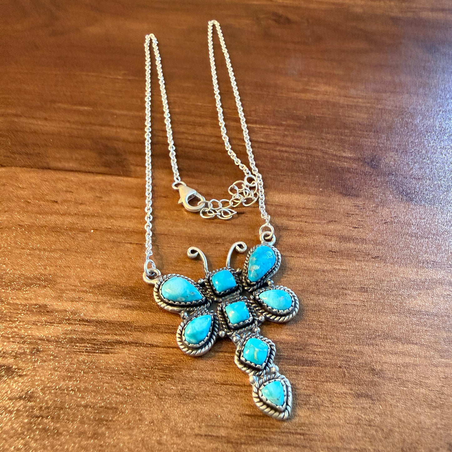 Kingman Turquoise Butterfly Necklace Sterling Silver 16 Inch
