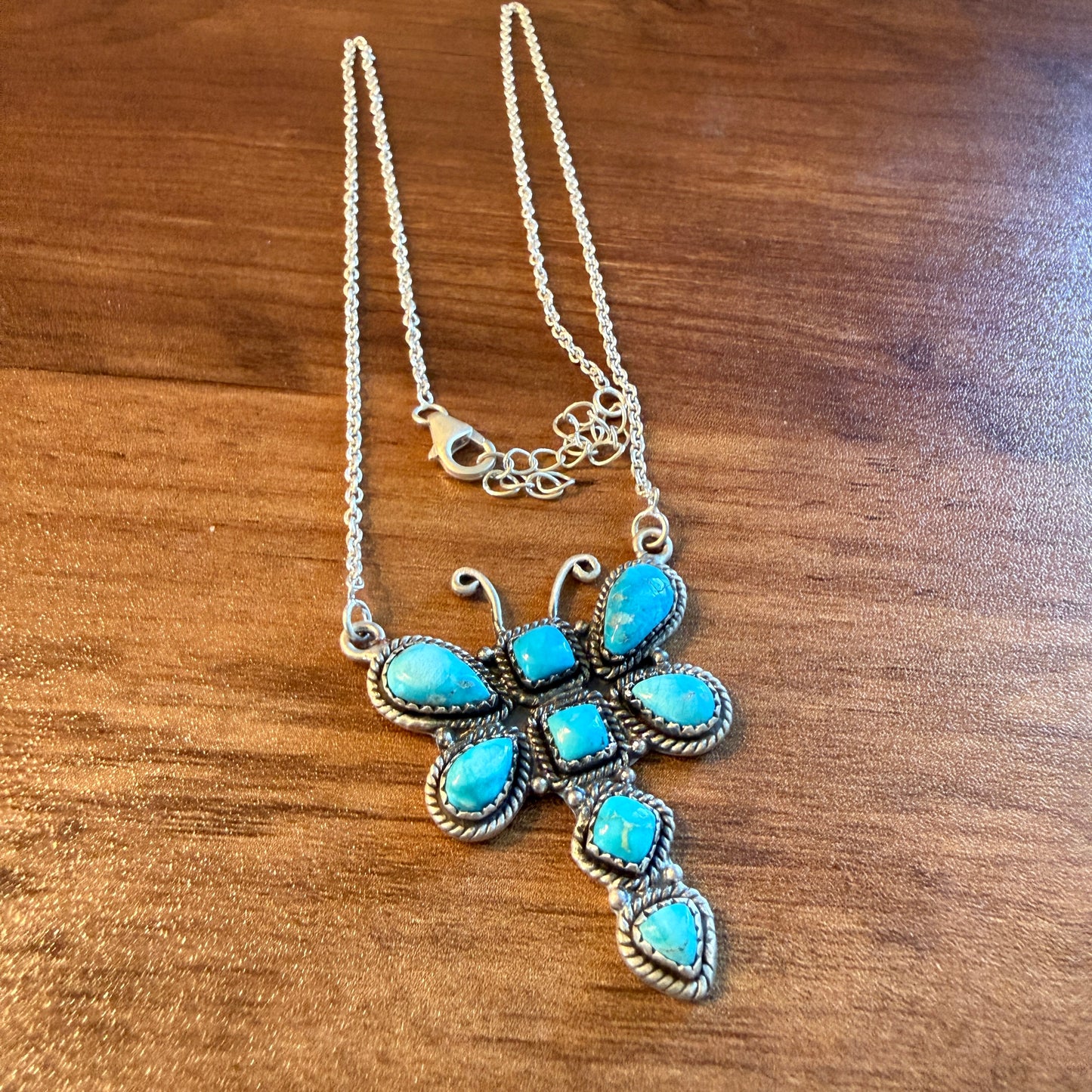 Kingman Turquoise Butterfly Necklace Sterling Silver 16 Inch