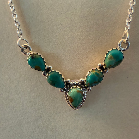 Handcrafted Sonoran Gold Turquoise V Necklace In Sterling Silver 16 Inch Chain