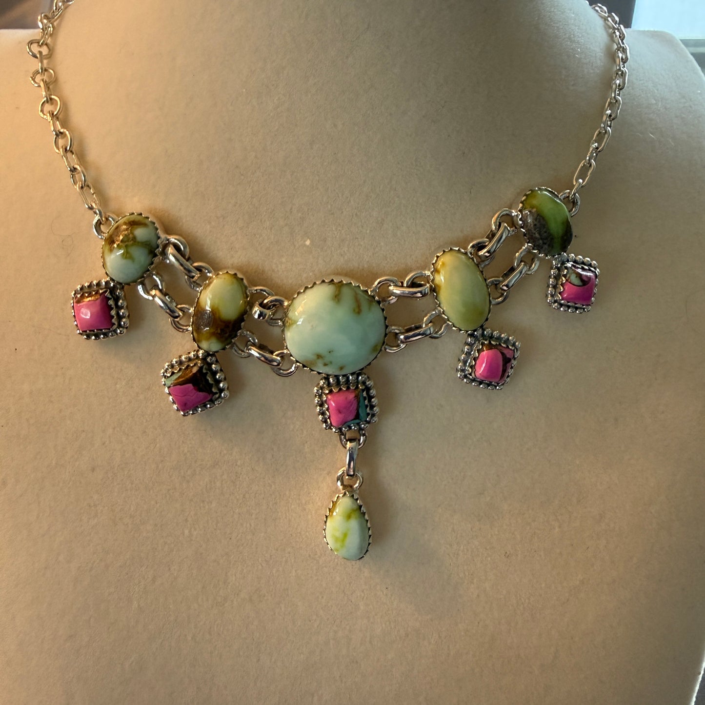 Cotton Candy Dahlia Gemstones Choker Necklace Sterling Silver