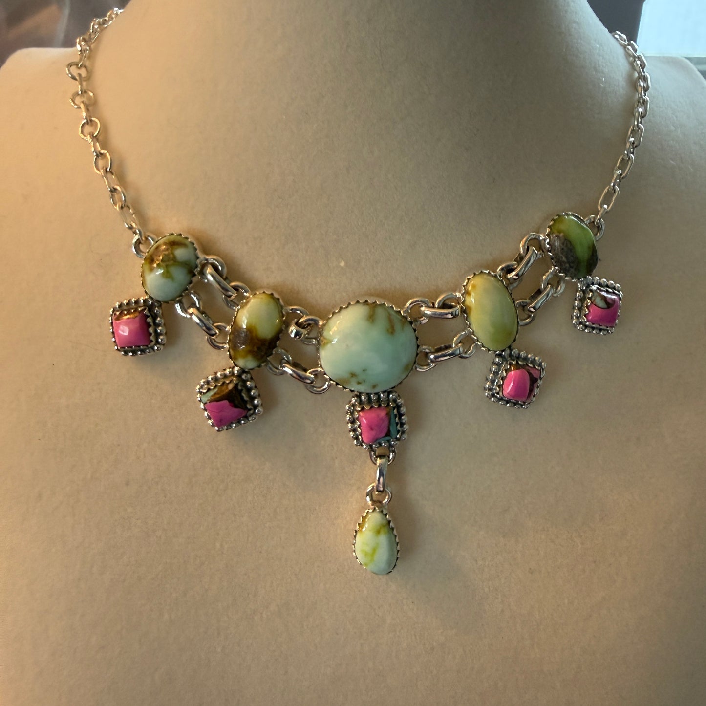 Cotton Candy Dahlia Gemstones Choker Necklace Sterling Silver