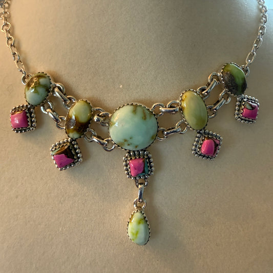 Cotton Candy Dahlia Gemstones Choker Necklace Sterling Silver