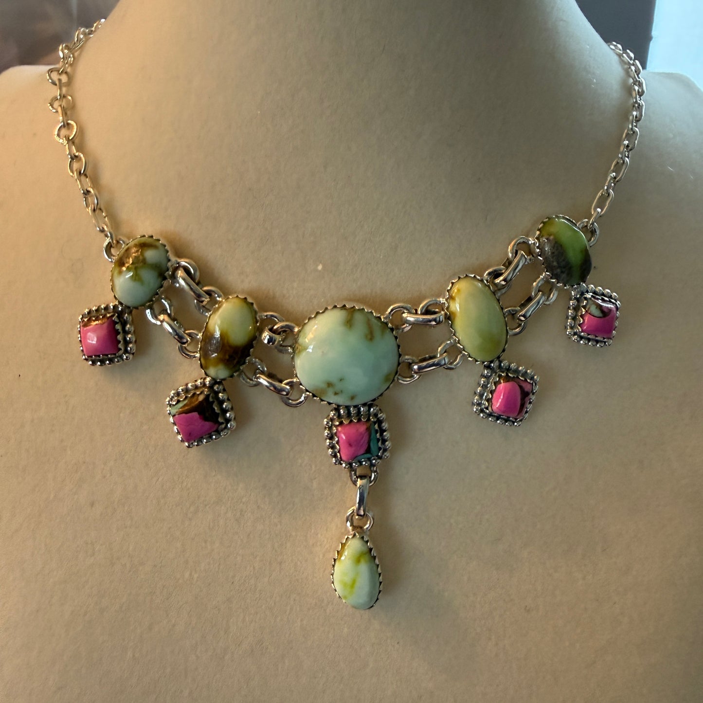Cotton Candy Dahlia Gemstones Choker Necklace Sterling Silver