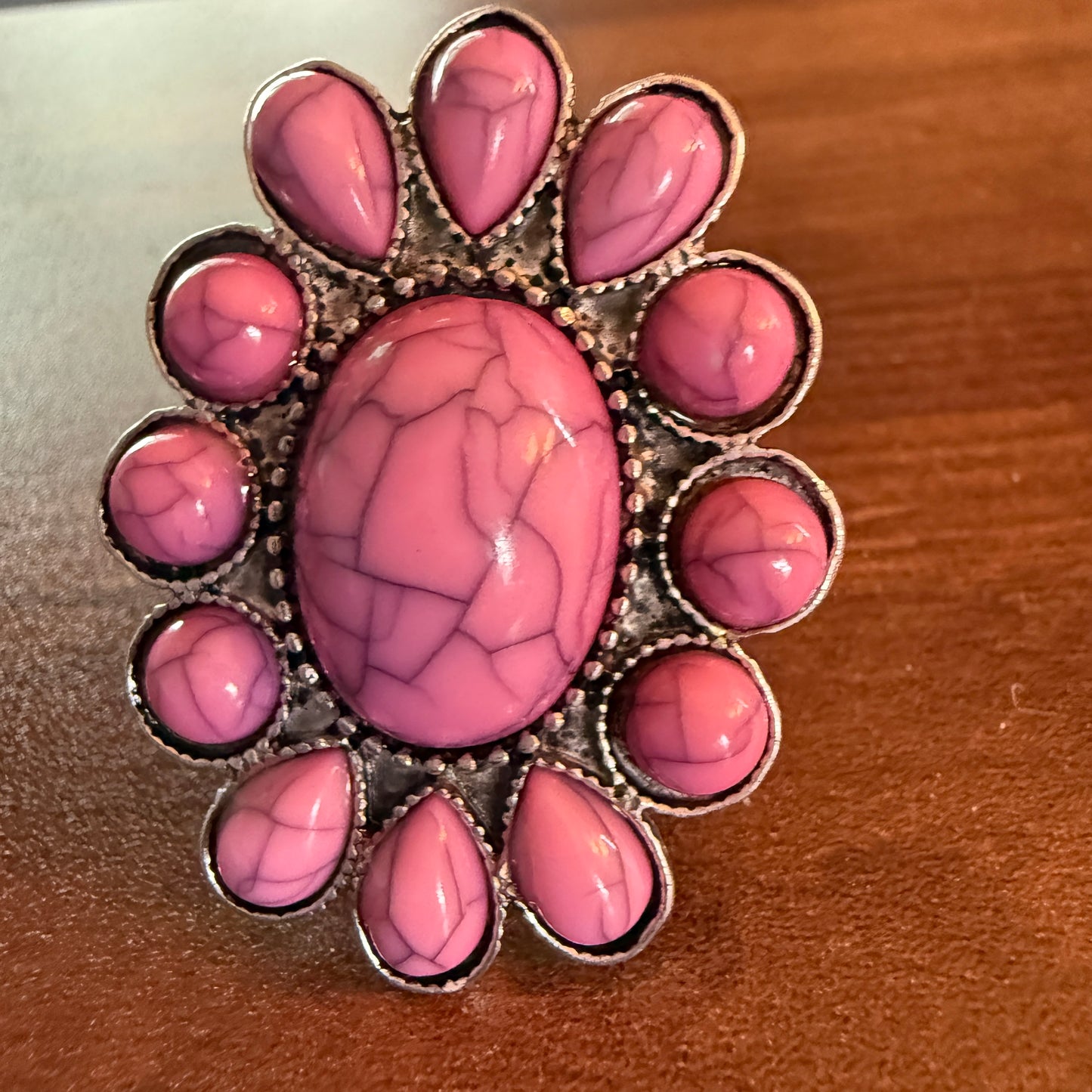 Handcrafted Hippie Pink Concho Stretch Statement Ring, Mixed Metals