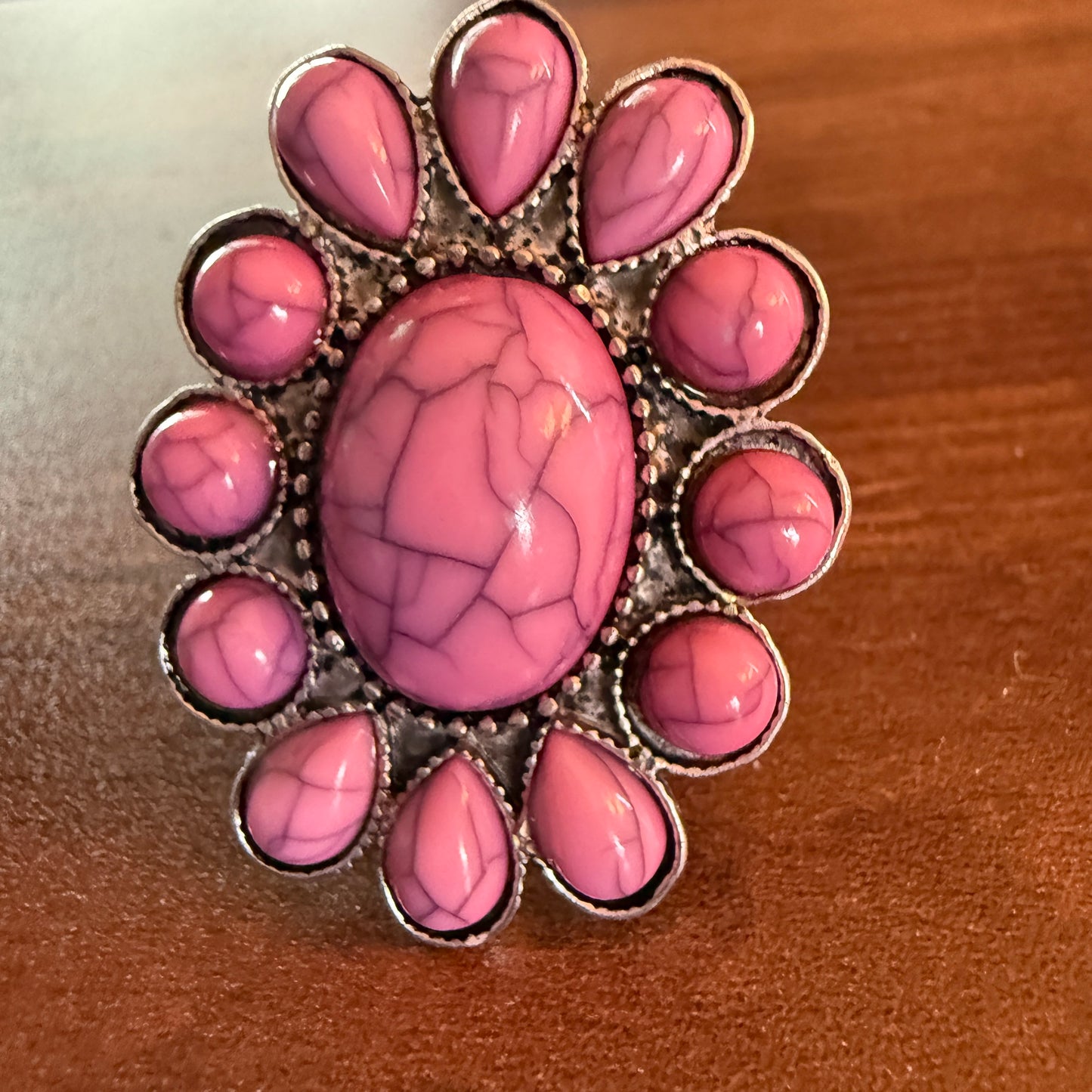 Handcrafted Hippie Pink Concho Stretch Statement Ring, Mixed Metals