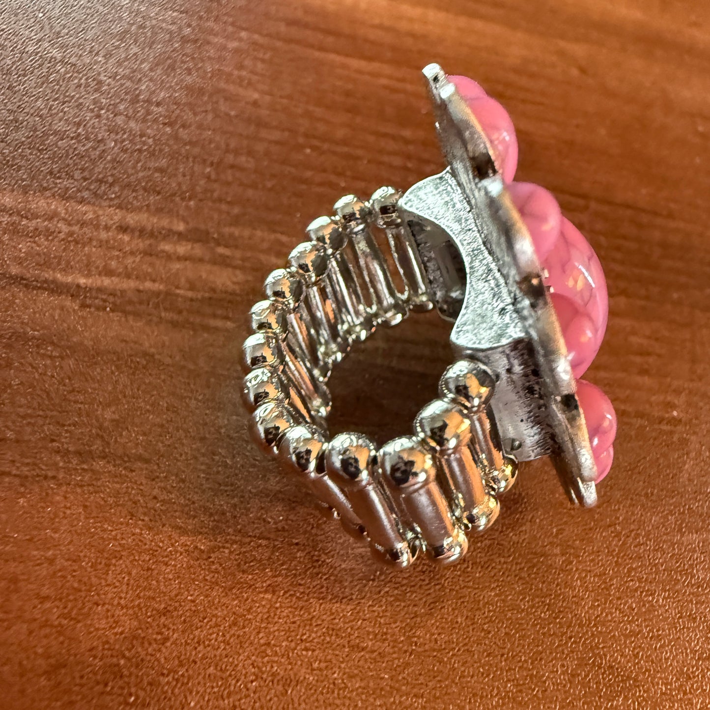 Handcrafted Hippie Pink Concho Stretch Statement Ring, Mixed Metals