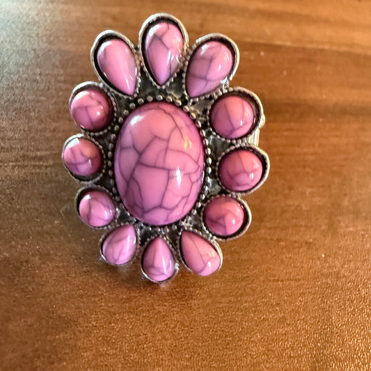 Handcrafted Hippie Pink Concho Stretch Statement Ring, Mixed Metals