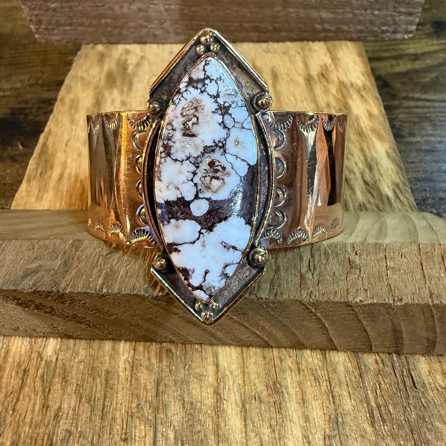 Genuine Copper Flex Cuff Bracelet With Wild Horse Gemstone One Inch Band