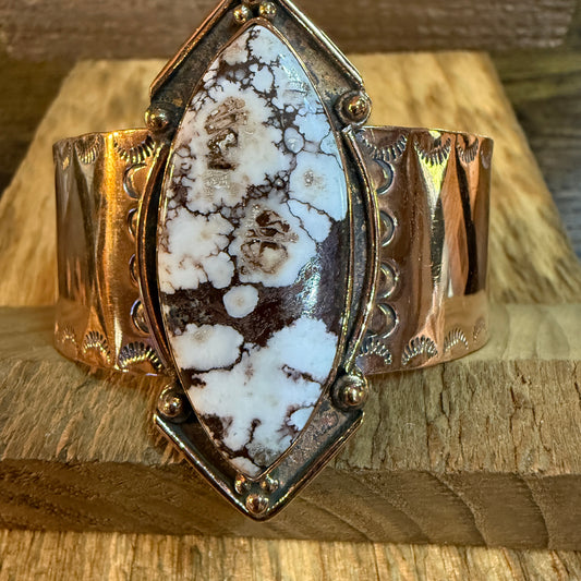 Genuine Copper Flex Cuff Bracelet With Wild Horse Gemstone One Inch Band