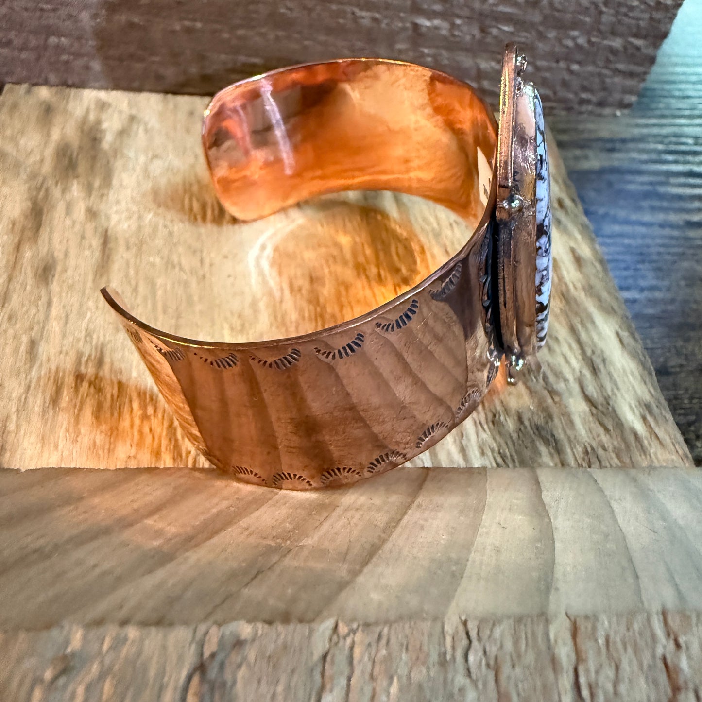 Genuine Copper Flex Cuff Bracelet With Wild Horse Gemstone One Inch Band