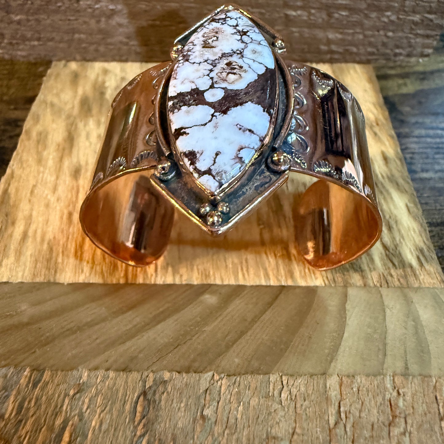 Genuine Copper Flex Cuff Bracelet With Wild Horse Gemstone One Inch Band
