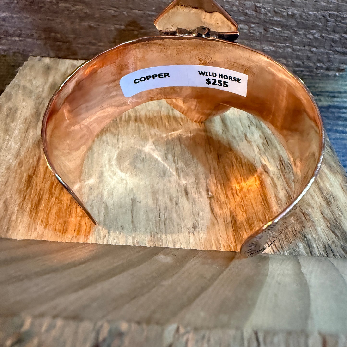 Genuine Copper Flex Cuff Bracelet With Wild Horse Gemstone One Inch Band
