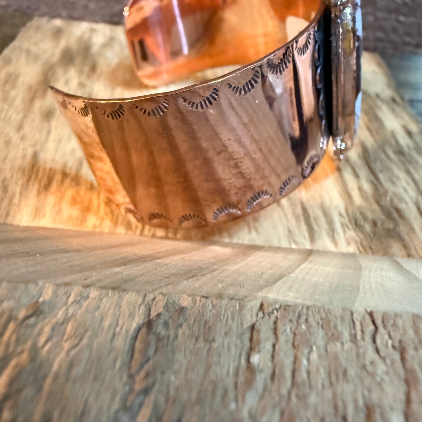 Genuine Copper Flex Cuff Bracelet With Wild Horse Gemstone One Inch Band