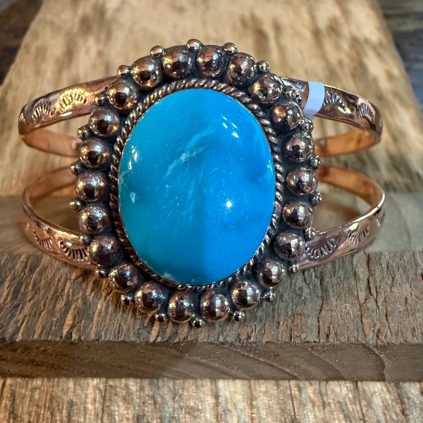 Kingman Turquoise Genuine Copper Cuff Flex Bracelet One Inch Stone Adjustable
