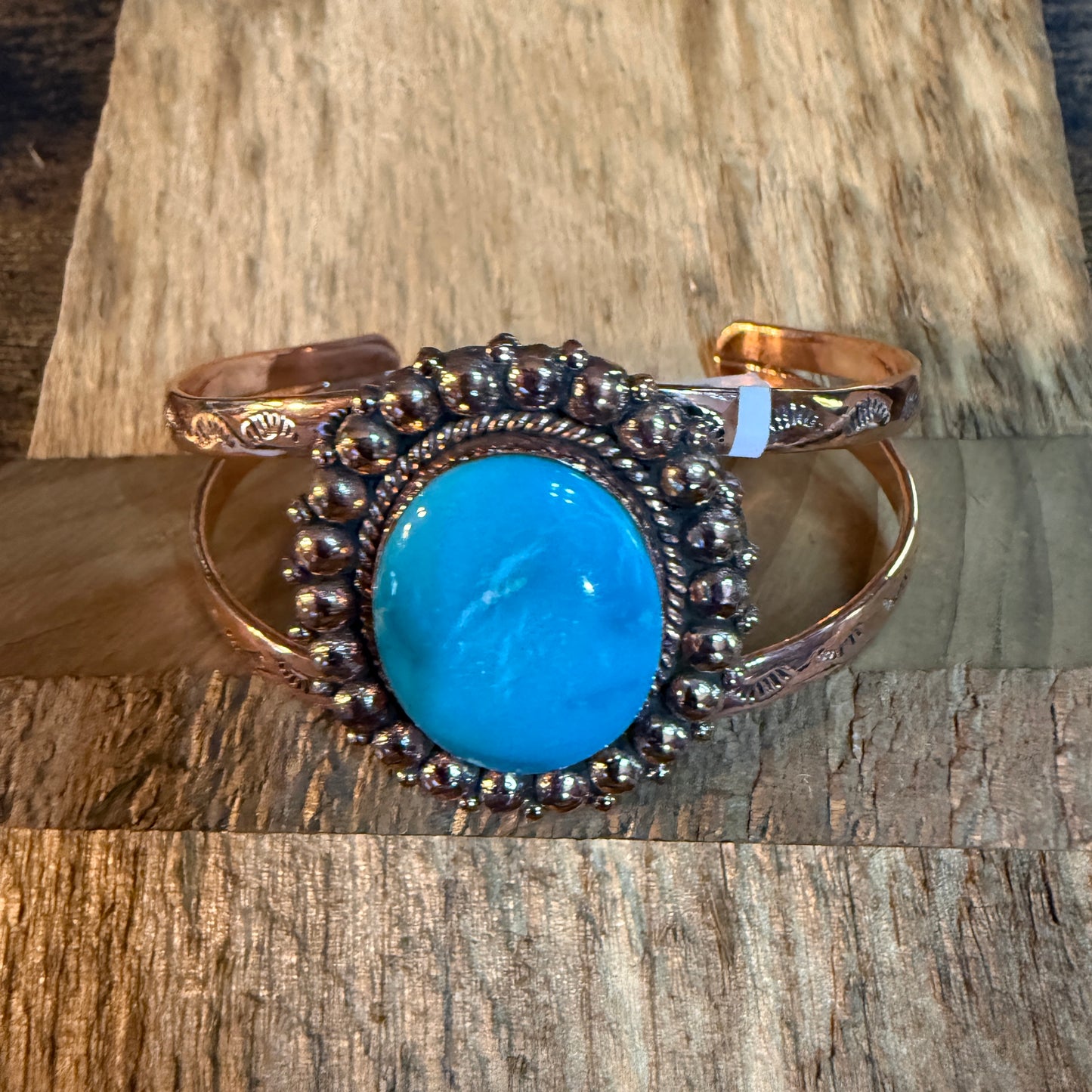 Kingman Turquoise Genuine Copper Cuff Flex Bracelet One Inch Stone Adjustable
