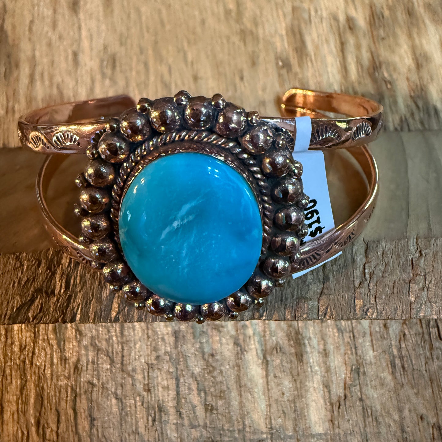 Kingman Turquoise Genuine Copper Cuff Flex Bracelet One Inch Stone Adjustable