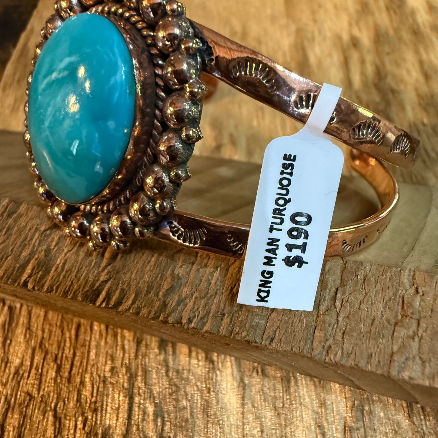 Kingman Turquoise Genuine Copper Cuff Flex Bracelet One Inch Stone Adjustable