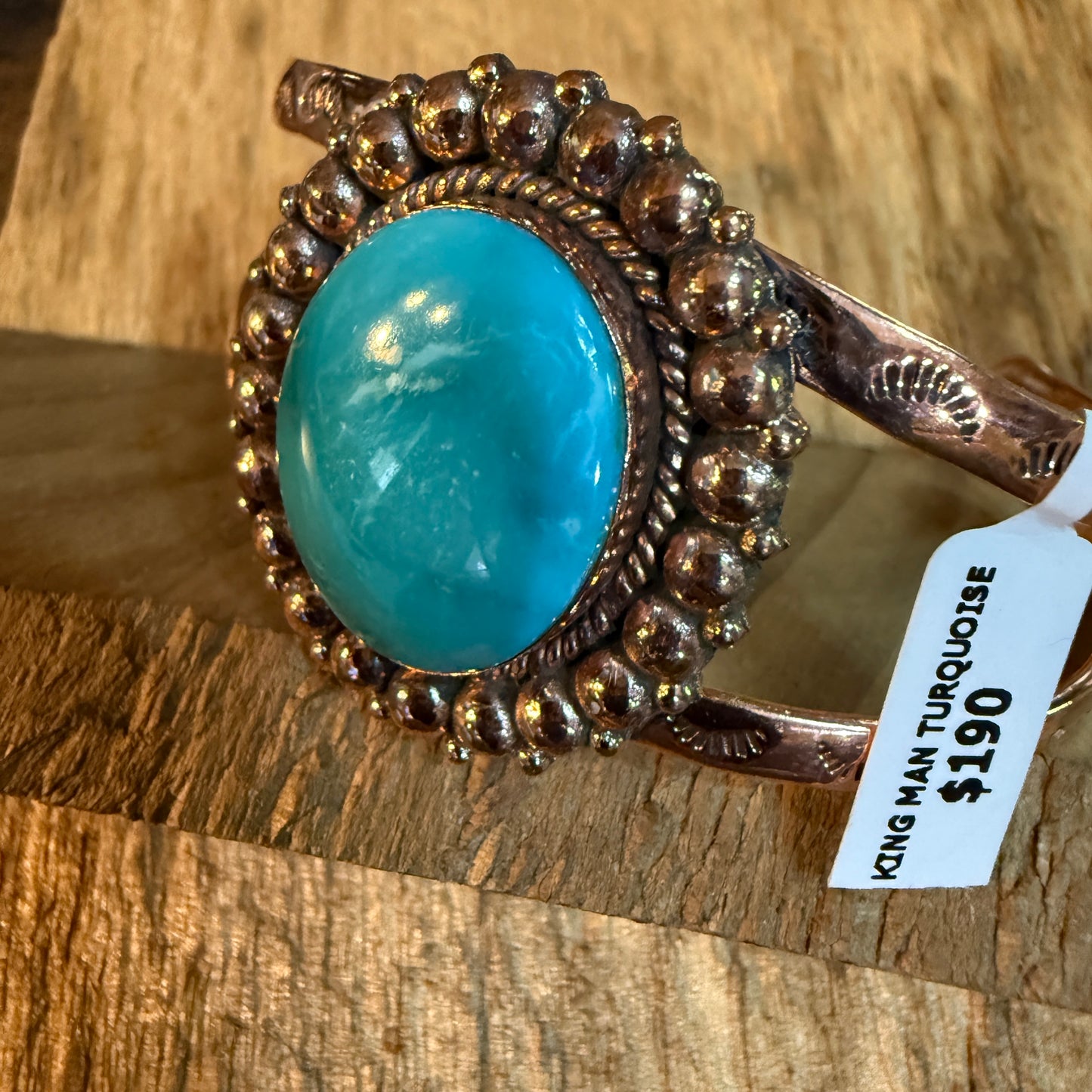 Kingman Turquoise Genuine Copper Cuff Flex Bracelet One Inch Stone Adjustable