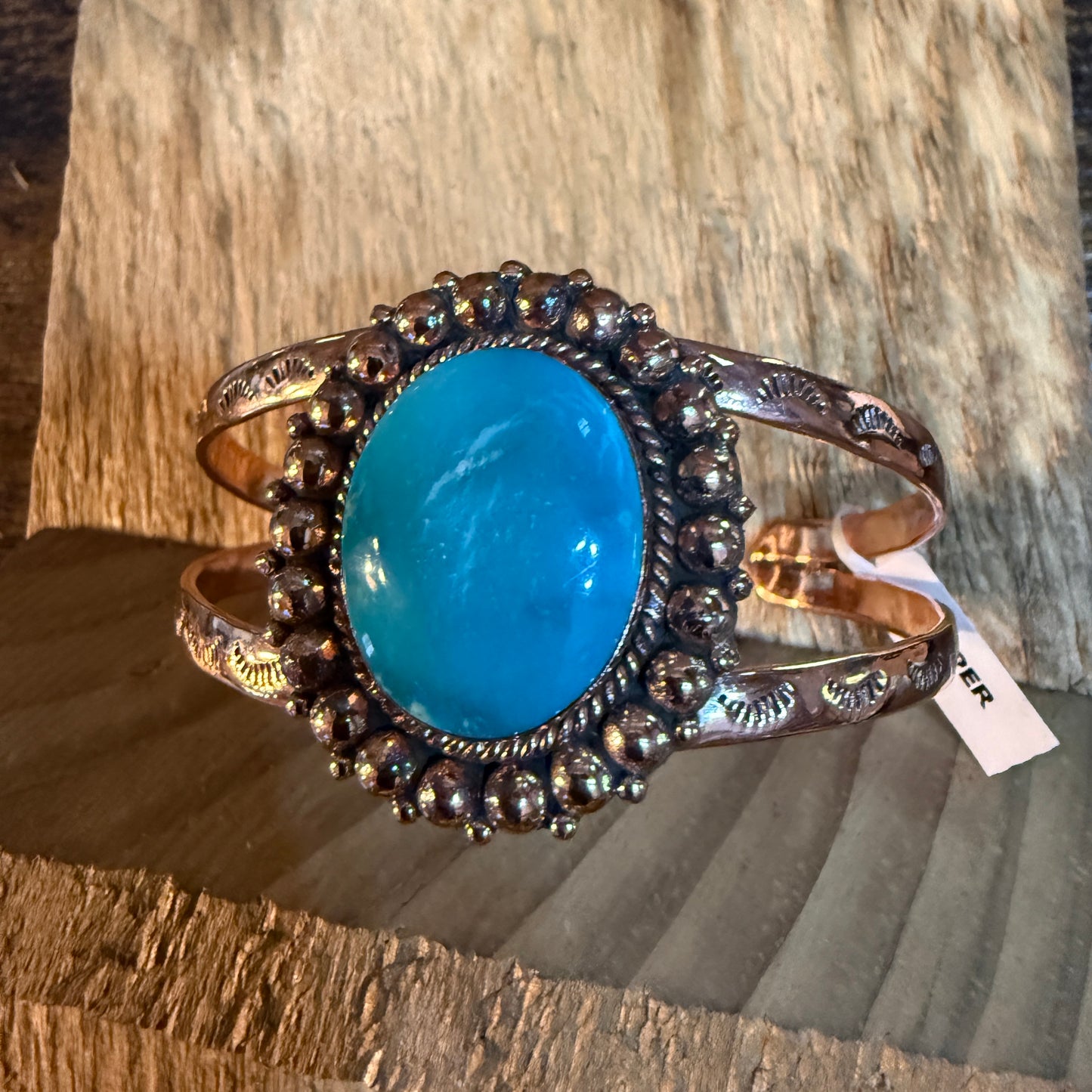 Kingman Turquoise Genuine Copper Cuff Flex Bracelet One Inch Stone Adjustable