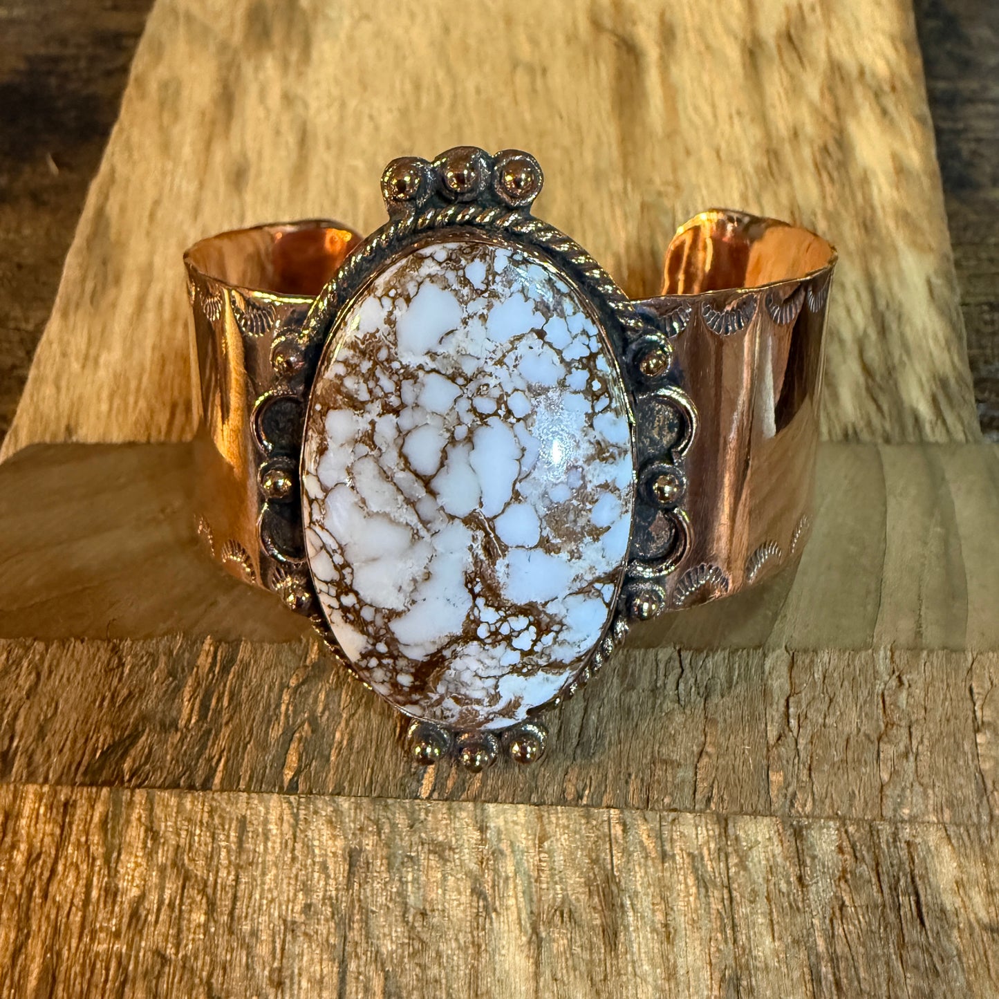 Genuine Copper Wide Cuff Bracelet With Wild Horse Gemstone