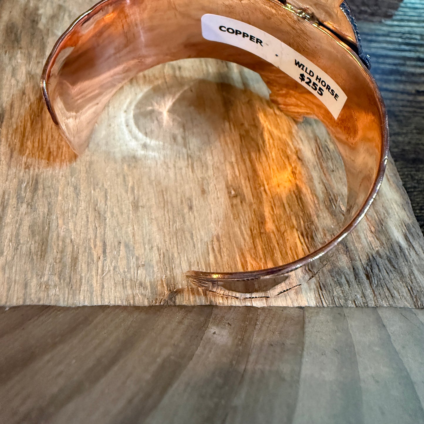 Genuine Copper Wide Cuff Bracelet With Wild Horse Gemstone
