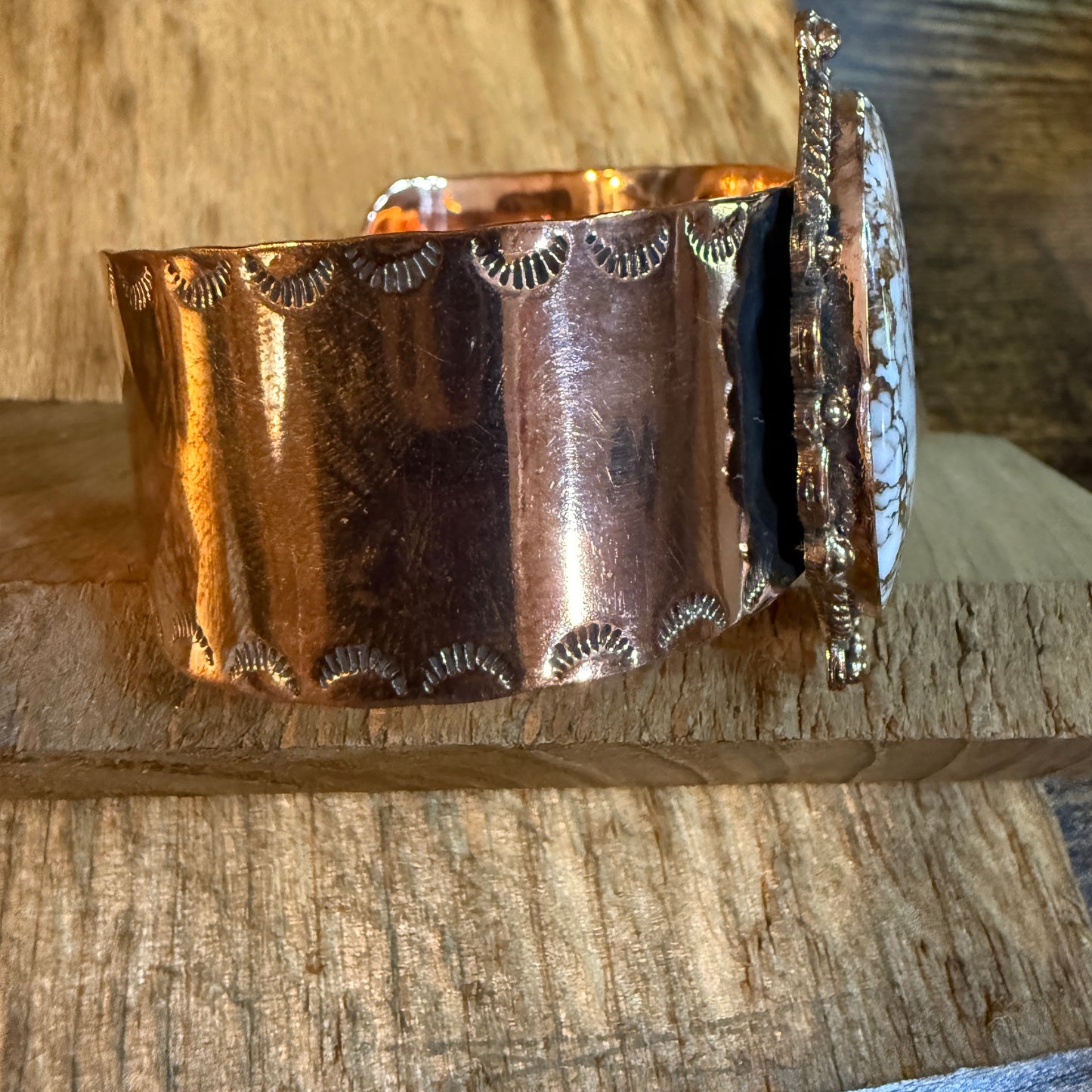 Genuine Copper Wide Cuff Bracelet With Wild Horse Gemstone