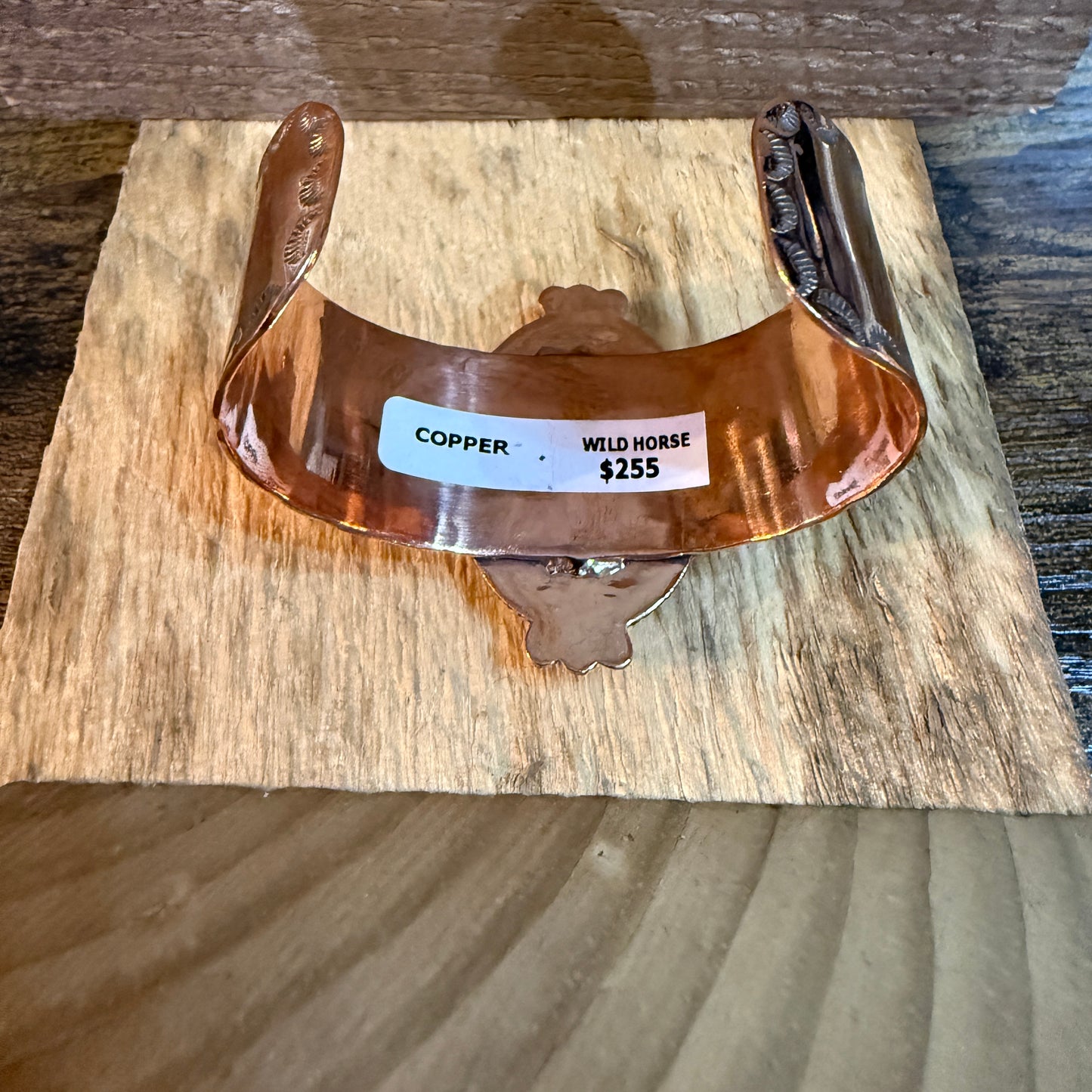 Genuine Copper Wide Cuff Bracelet With Wild Horse Gemstone