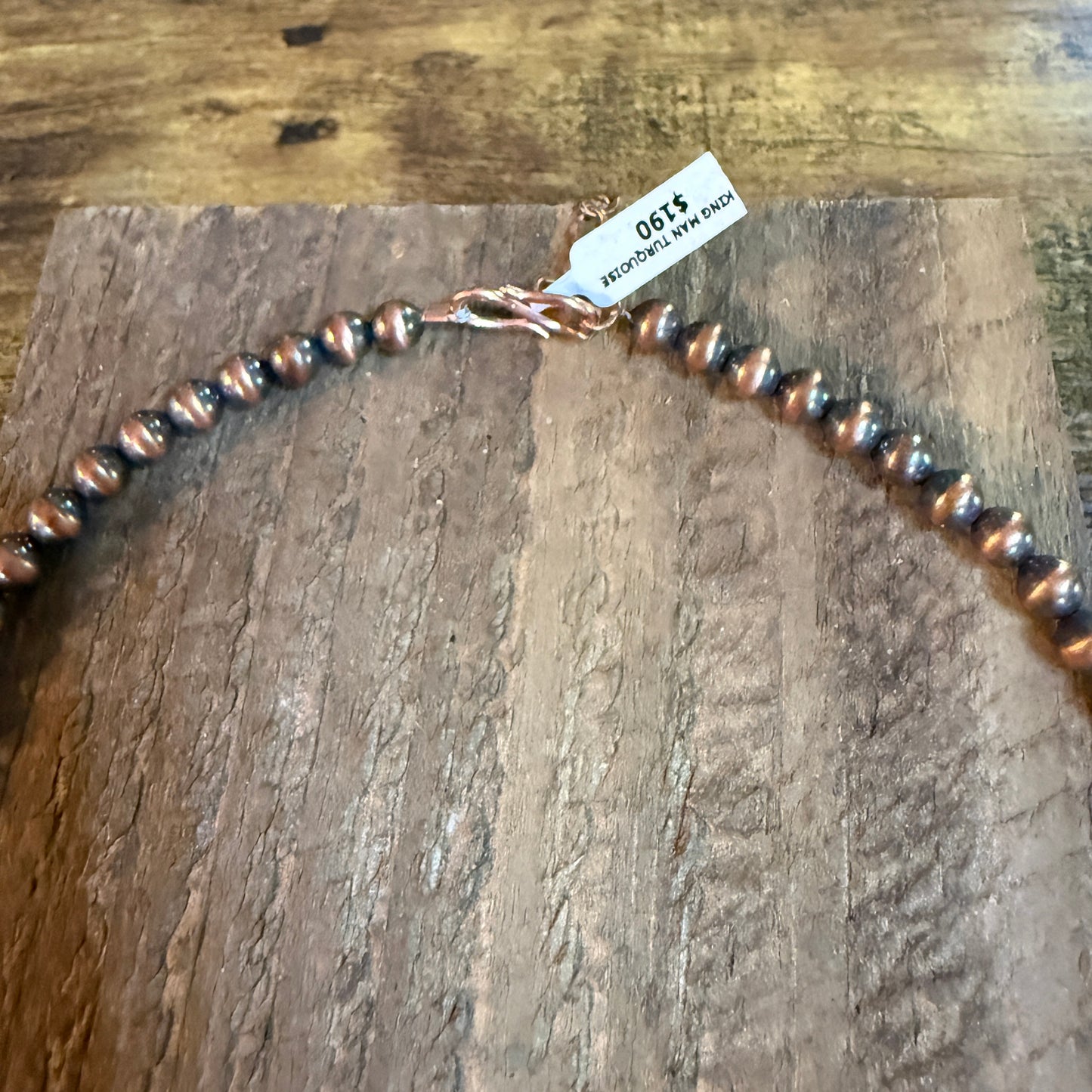 Kingman Turquoise Gemstone Genuine Copper Pearl Bead Necklace 18 Inch