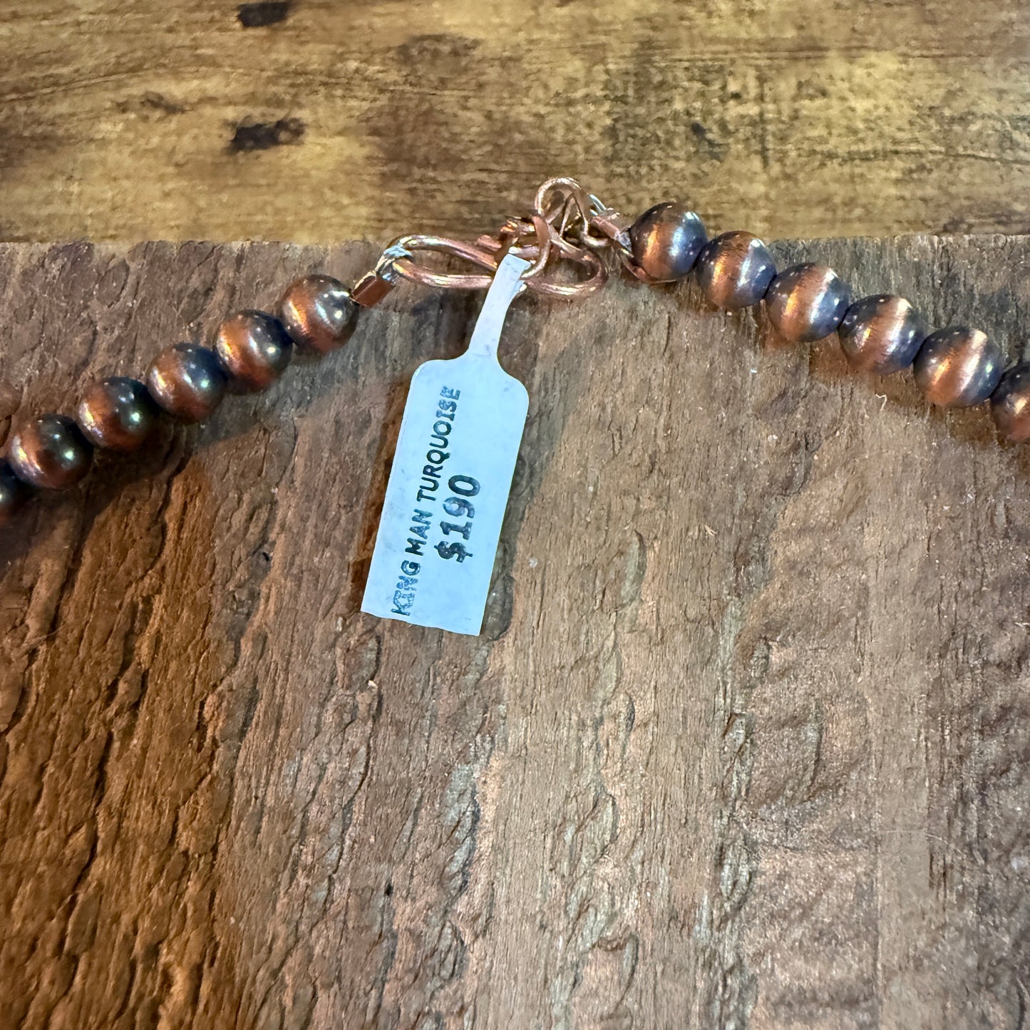 Kingman Turquoise Gemstone Genuine Copper 6mm Pearl Beads Necklace 18 Inch