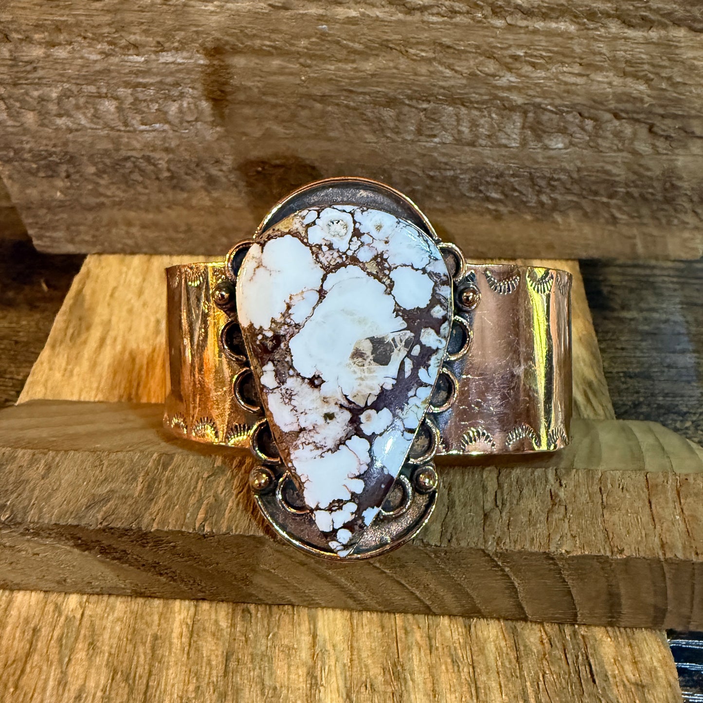 Genuine Copper Wild Horse Gemstone Wide Cuff Bracelet Adjustable 2 Inch Stone