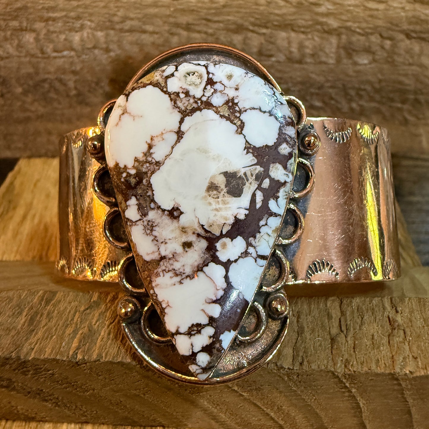 Genuine Copper Wild Horse Gemstone Wide Cuff Bracelet Adjustable 2 Inch Stone