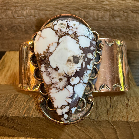 Genuine Copper Wild Horse Gemstone Wide Cuff Bracelet Adjustable 2 Inch Stone