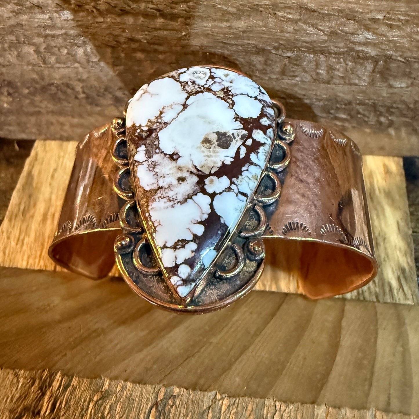 Genuine Copper Wild Horse Gemstone Wide Cuff Bracelet Adjustable 2 Inch Stone