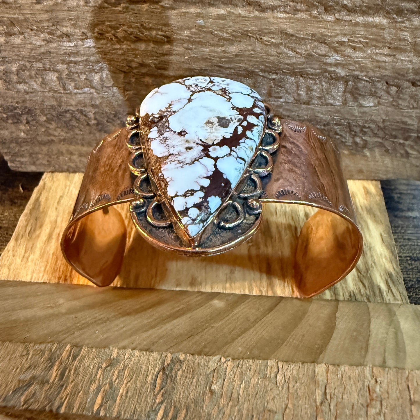Genuine Copper Wild Horse Gemstone Wide Cuff Bracelet Adjustable 2 Inch Stone