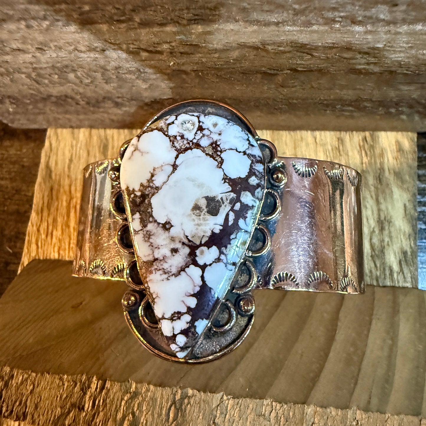 Genuine Copper Wild Horse Gemstone Wide Cuff Bracelet Adjustable 2 Inch Stone