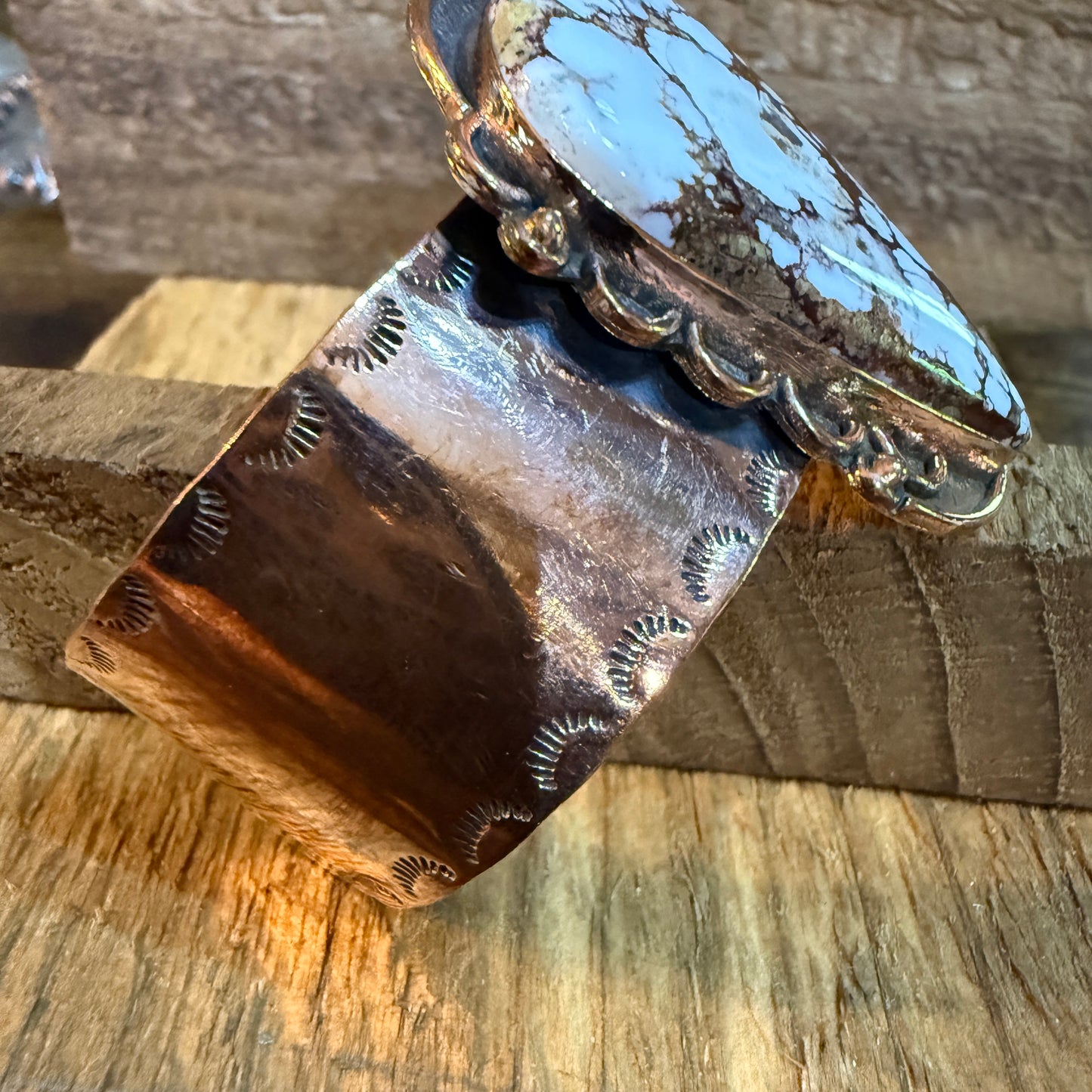 Genuine Copper Wild Horse Gemstone Wide Cuff Bracelet Adjustable 2 Inch Stone