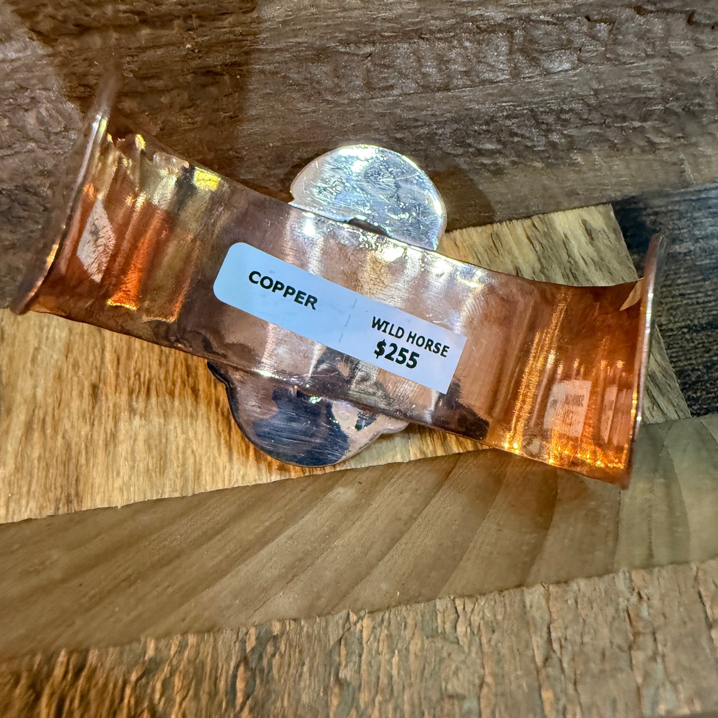 Genuine Copper Wild Horse Gemstone Wide Cuff Bracelet Adjustable 2 Inch Stone