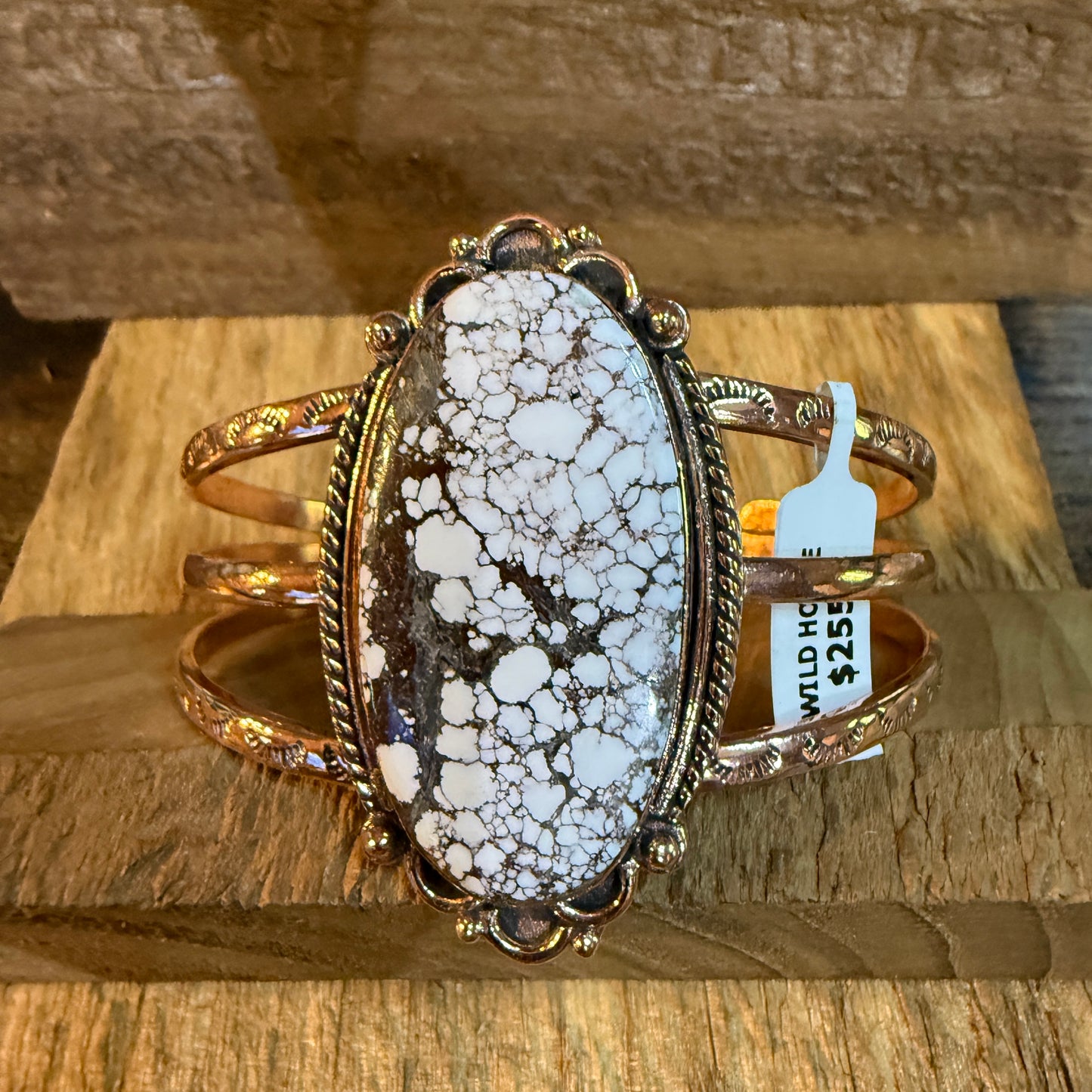 Genuine Copper Wild Horse Gemstone Wide Cuff Bracelet