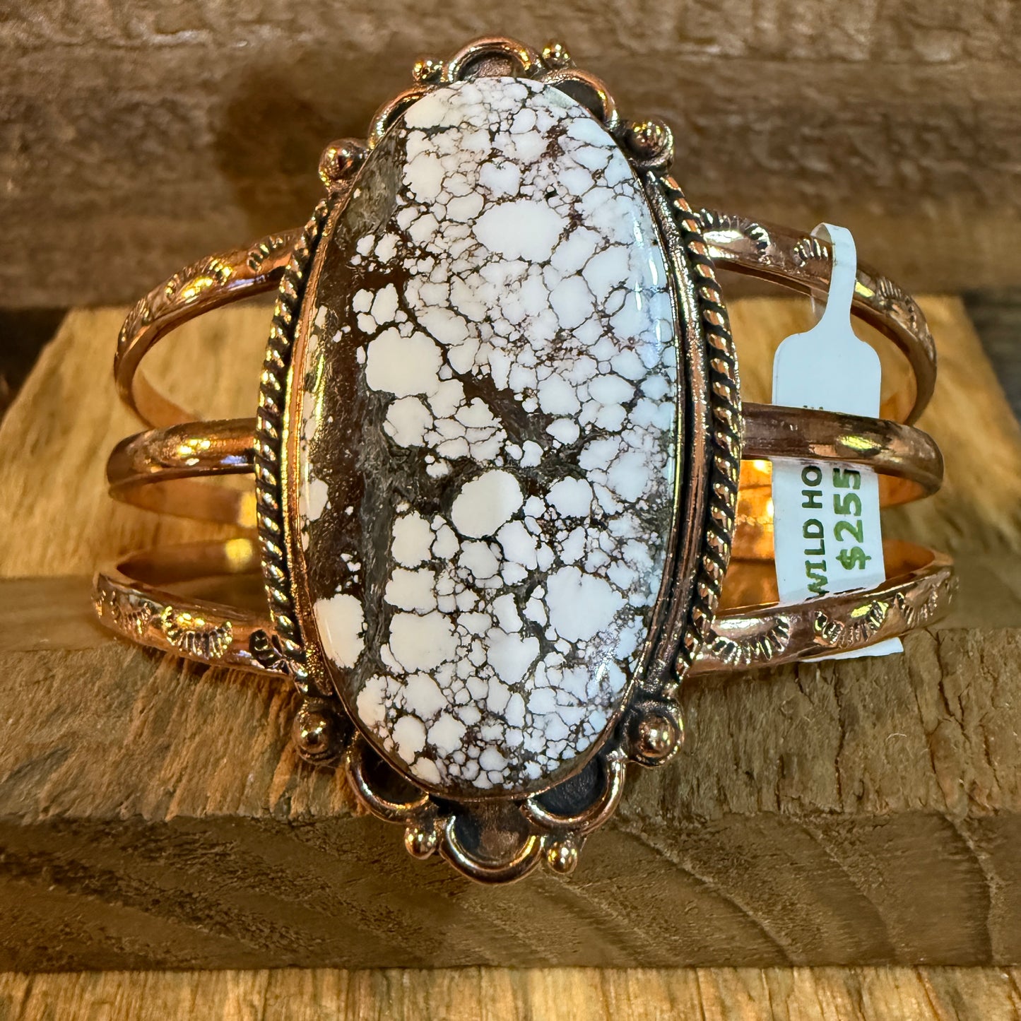 Genuine Copper Wild Horse Gemstone Wide Cuff Bracelet