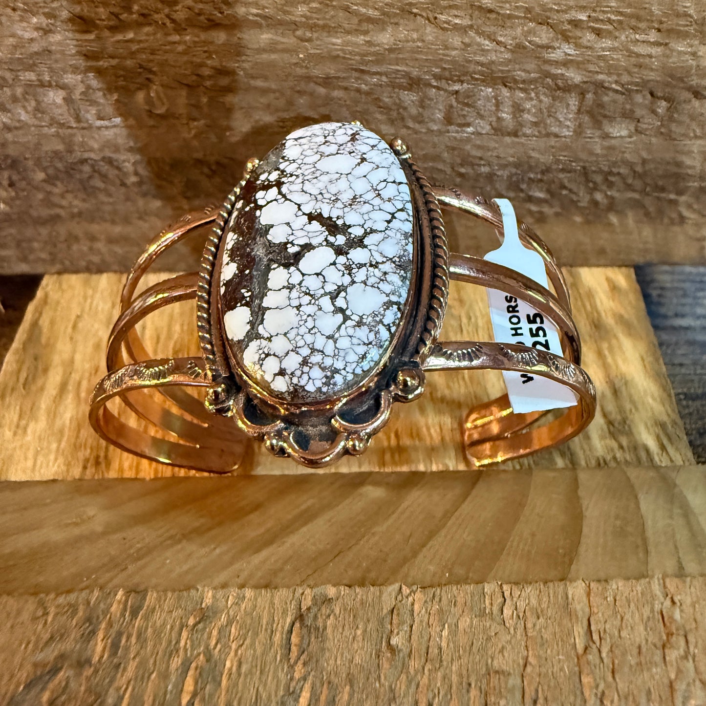 Genuine Copper Wild Horse Gemstone Wide Cuff Bracelet
