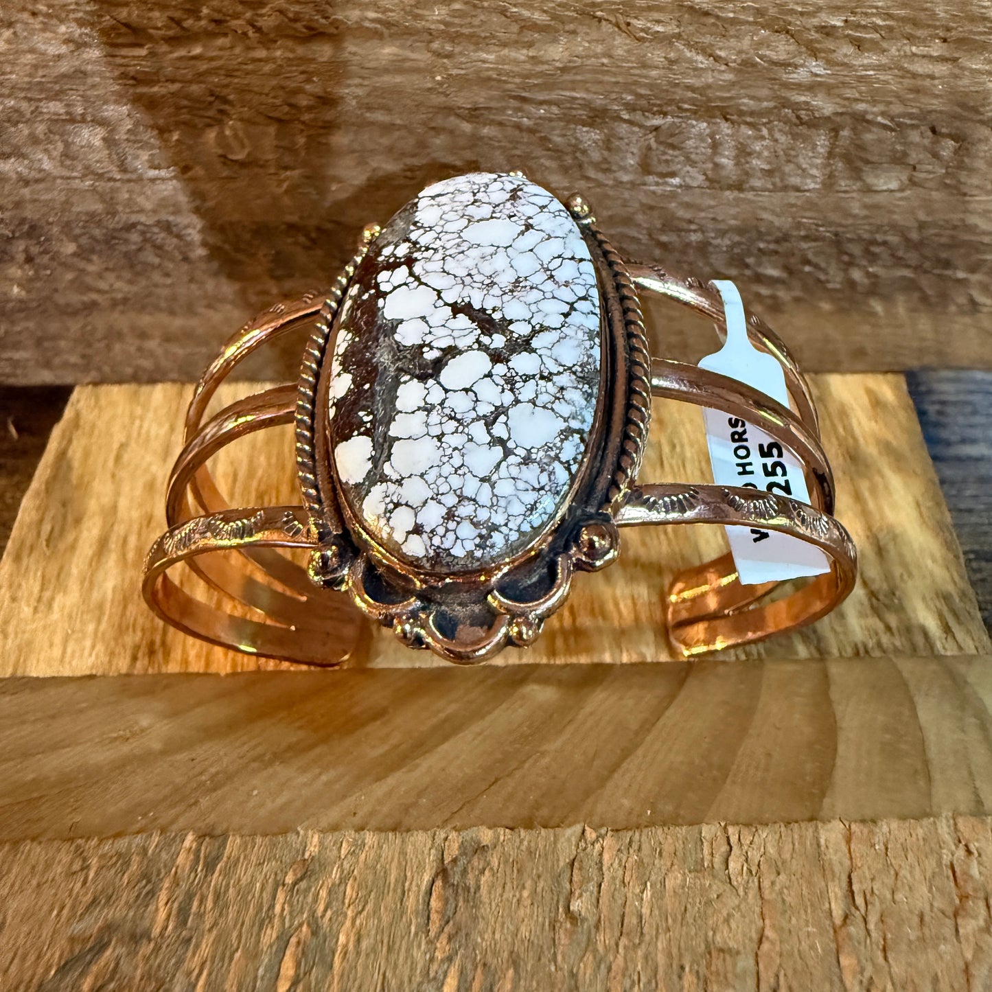 Genuine Copper Wild Horse Gemstone Wide Cuff Bracelet