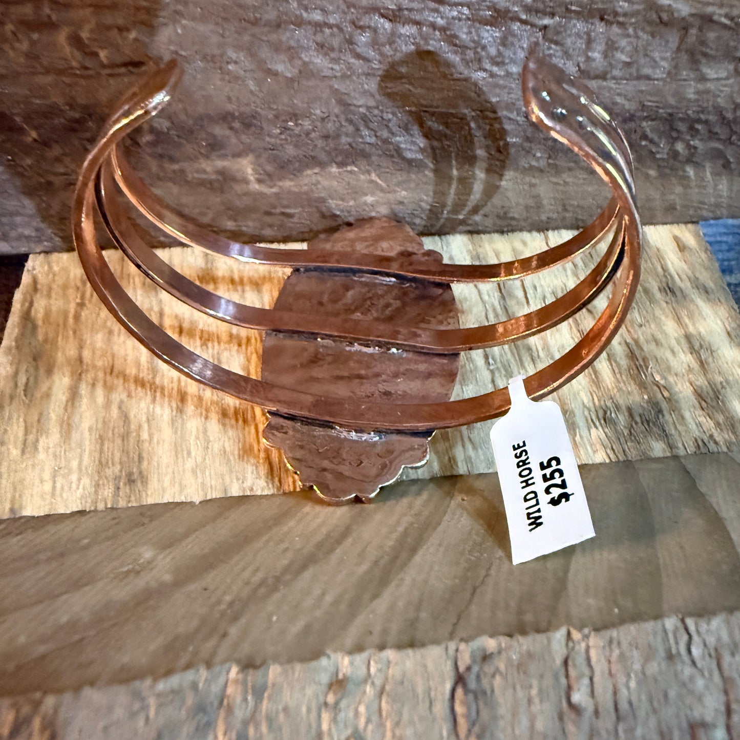 Genuine Copper Wild Horse Gemstone Wide Cuff Bracelet