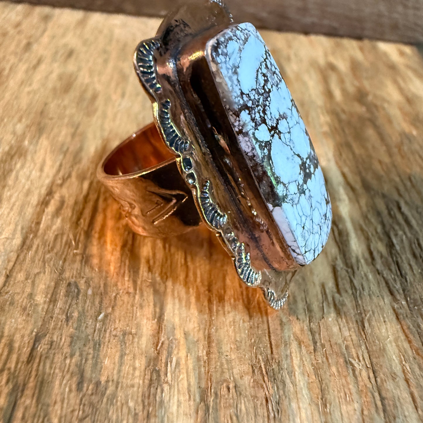 Wild Horse Gemstone Adjustable Ring in Copper One Inch Stone